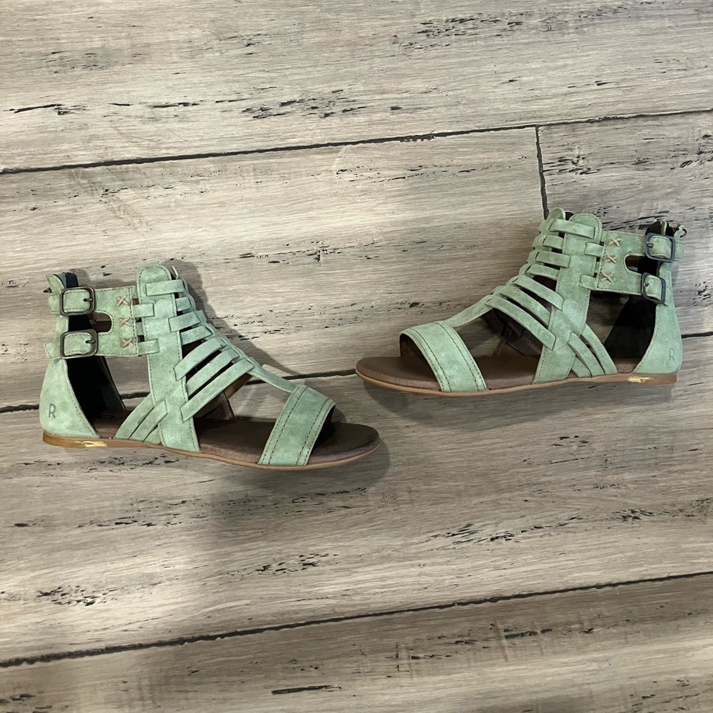 BED|STU Free People Roan Bee Osaka Suede Sea Glass Green Gladiator Sandals 7.5